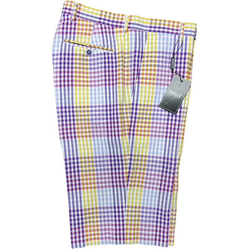 Inserch seersucker check shorts (purple/yellow)