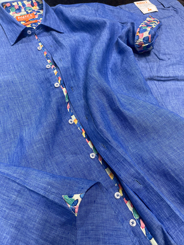 Inserch Linen Short Sleeve Shirt (Blue Wave) 717