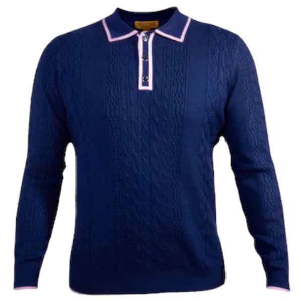 Prestige Cable Knit "Denzel" Sweater (Navy/Pink) 389