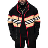 Burbs Cardigan Sweater 3/4 Length (Black/Tan/Red) OIM