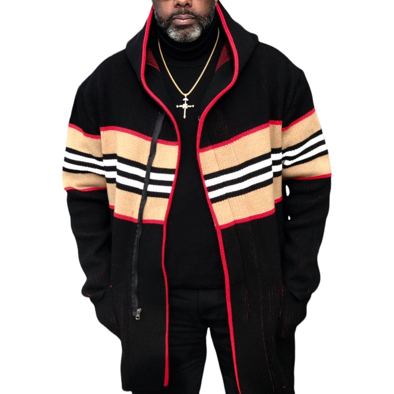 PRE-ORDER* Burbs Cardigan Sweater 3/4 Length (Black/Tan/Red) OIM