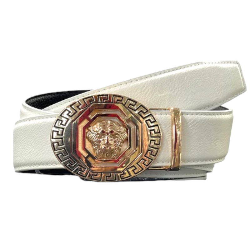 Designer fashion belt (White/Gold) Greek Key