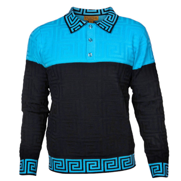 Prestige Greek "halfi" Polo Sweater (Turquoise/Black) 464