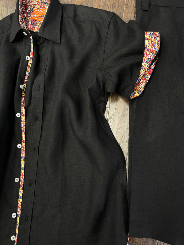 Inserch Linen Short Sleeve Shirt (Black) 717