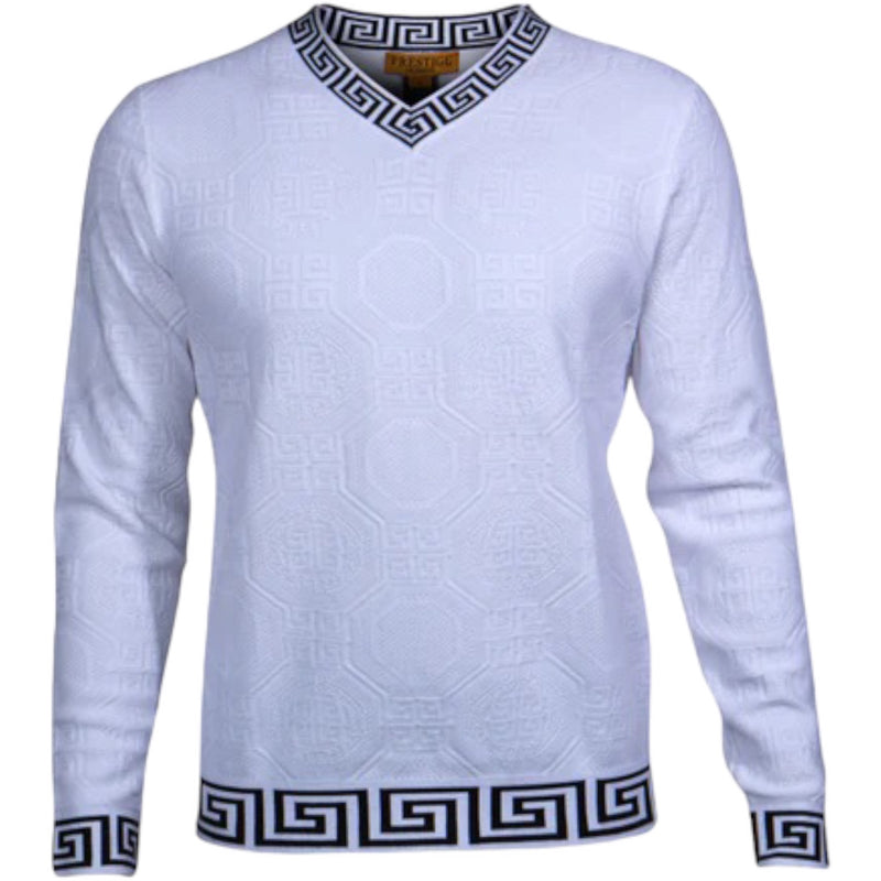 Prestige "Milan" V-Neck Sweater (White/Black) 468