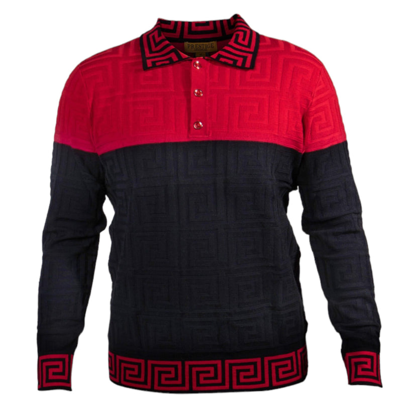 Prestige Greek "halfi" Polo Sweater (Red/Black) 464