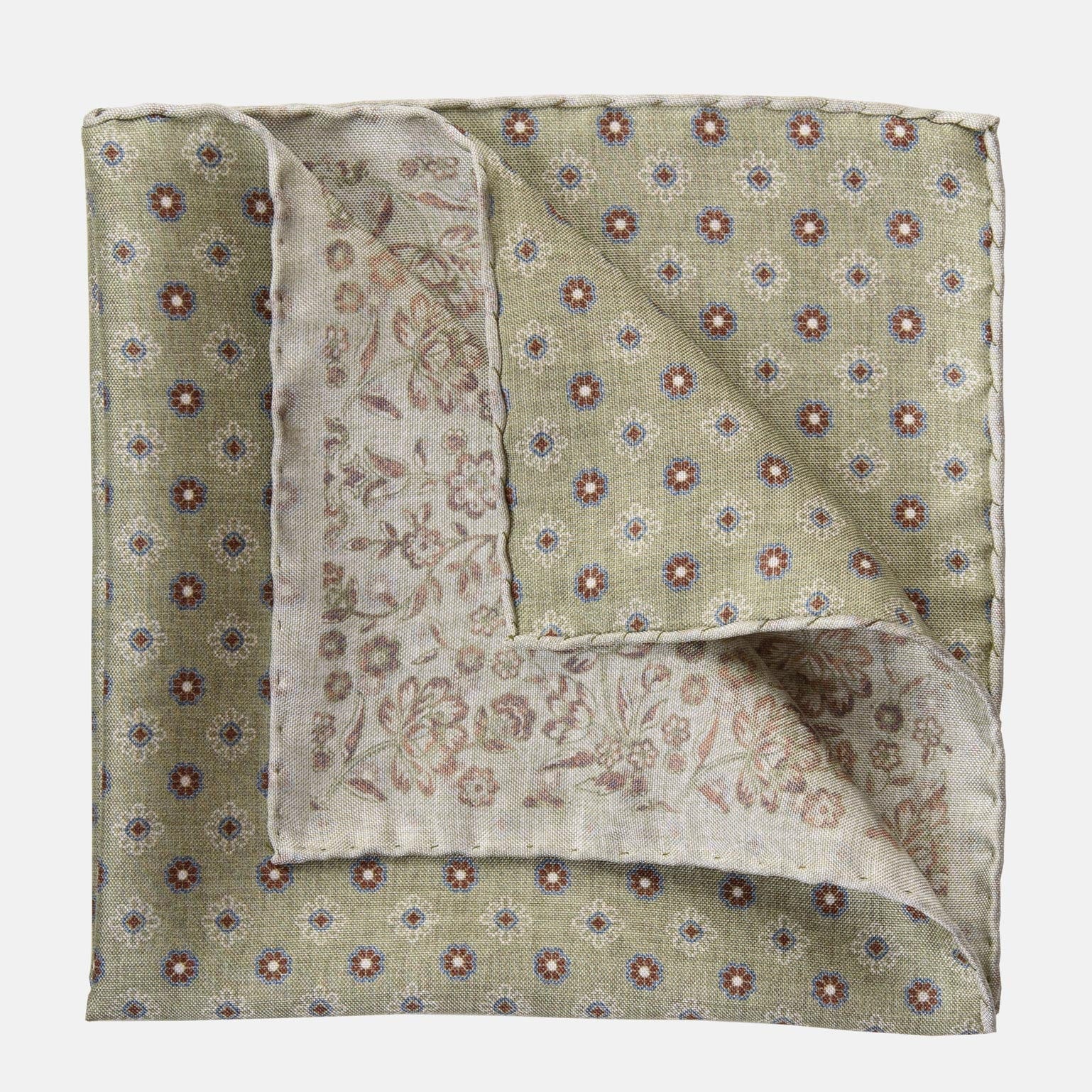 Pascal - Double Sided Silk Pocket Square - Sage Green