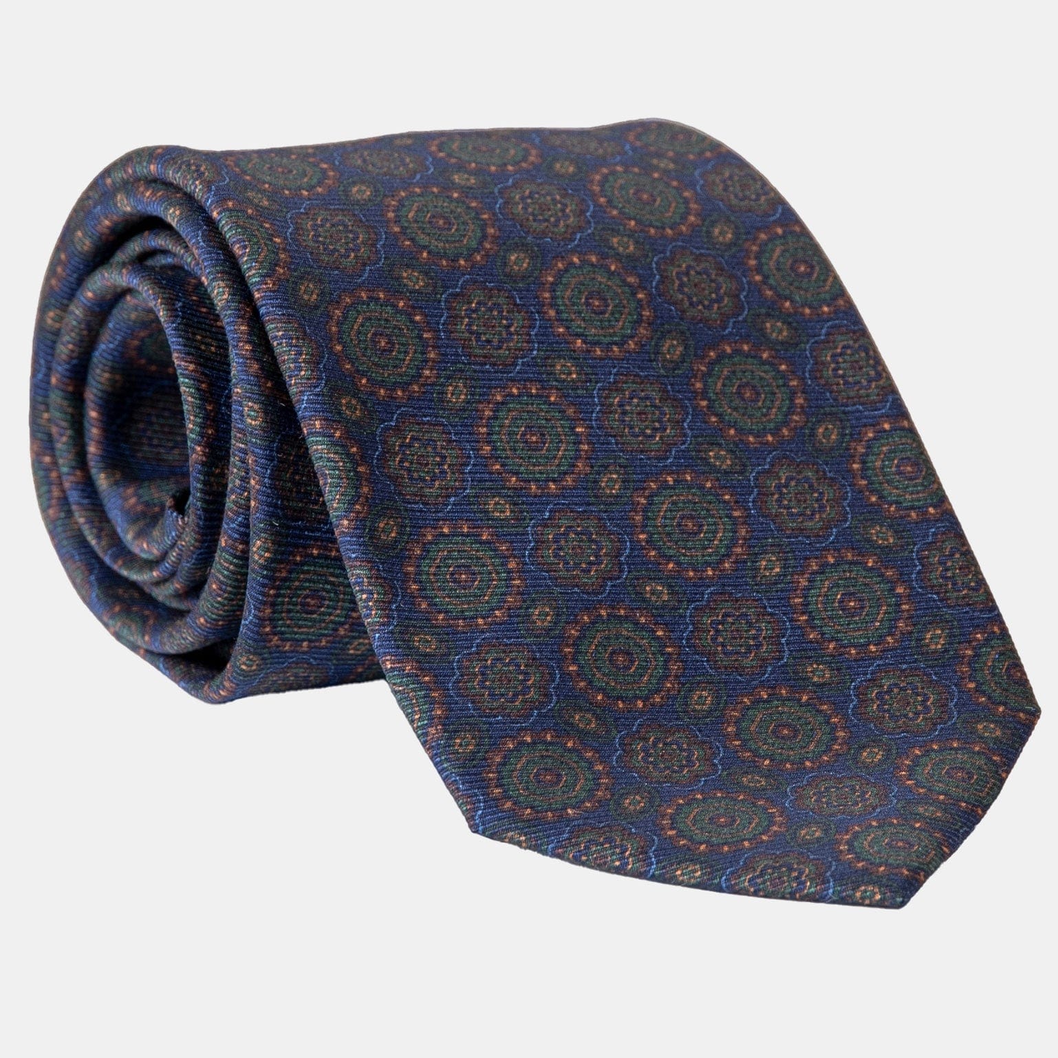 Moretti - Printed Madder Silk Tie - Navy & Green