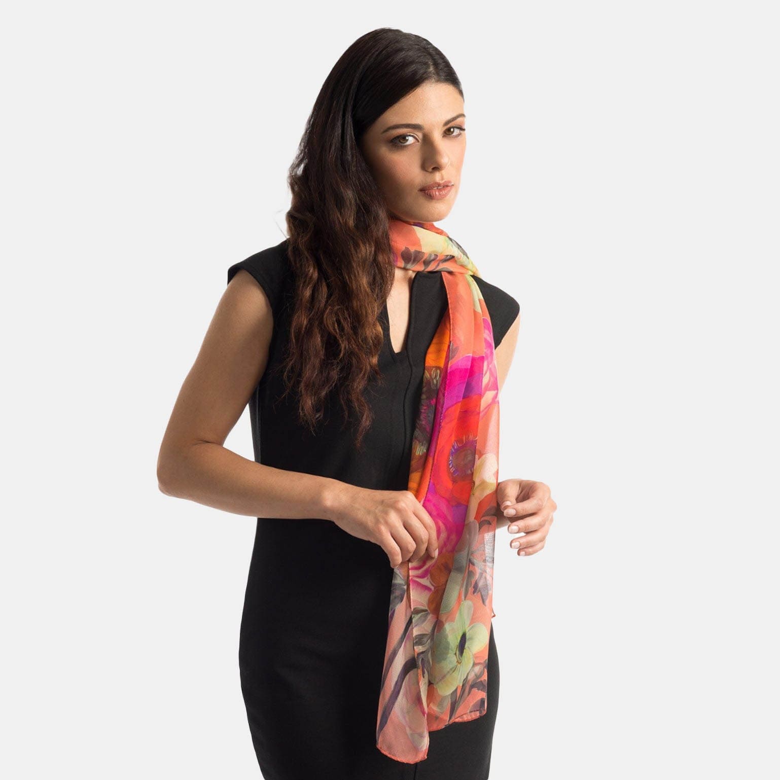 Campo de' Fiori - Long Silk Scarf - Coral