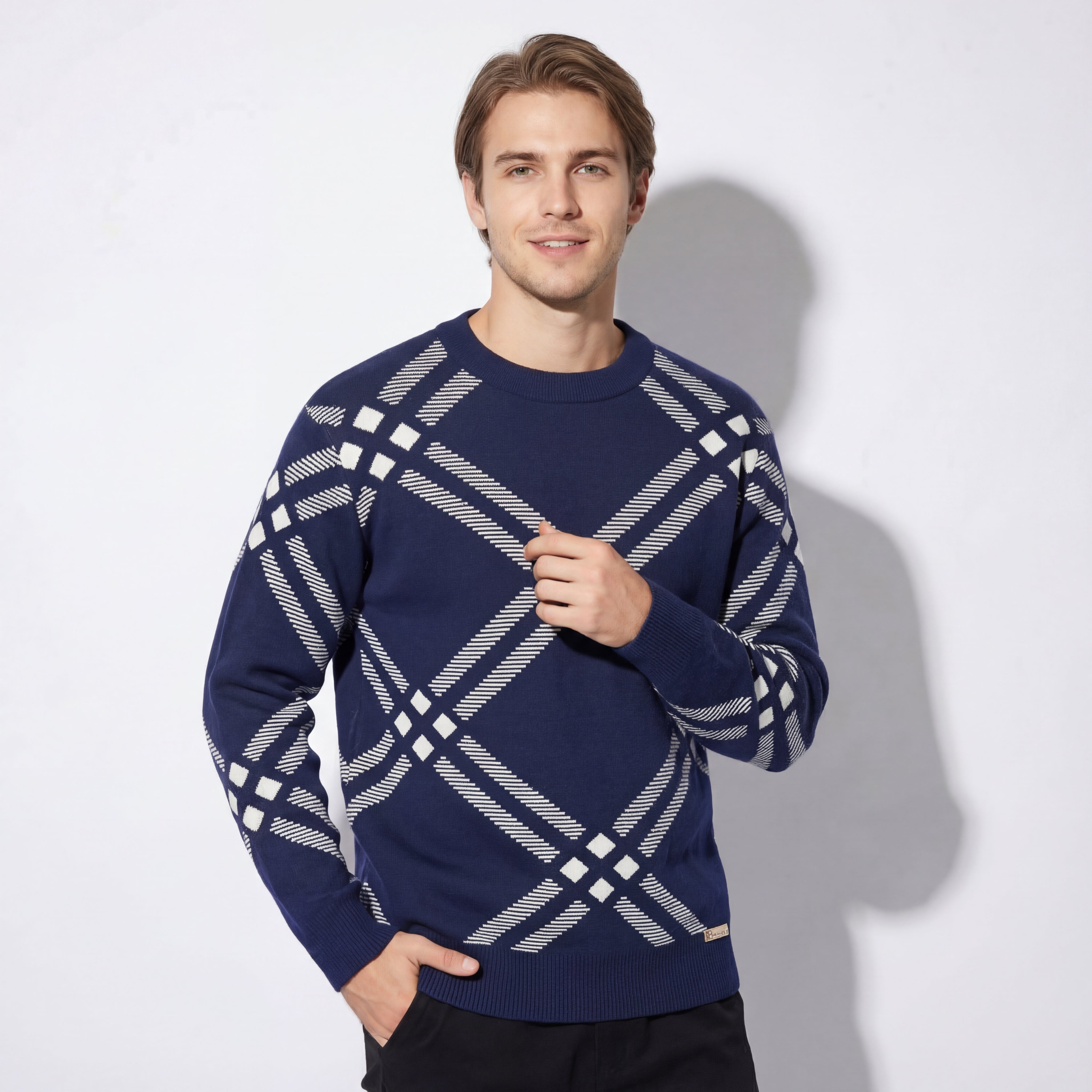 Paramount Lattice Knit LS NAVY