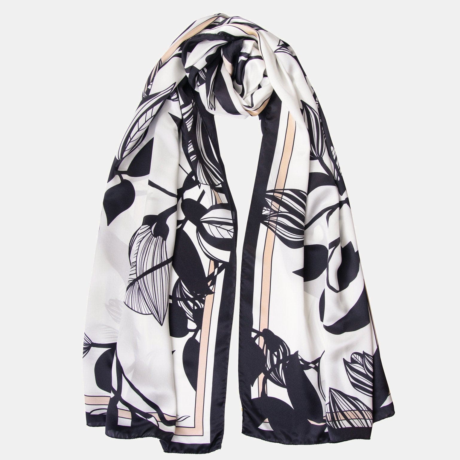 Cara - Silk Scarf Shawl - Soft White & Black