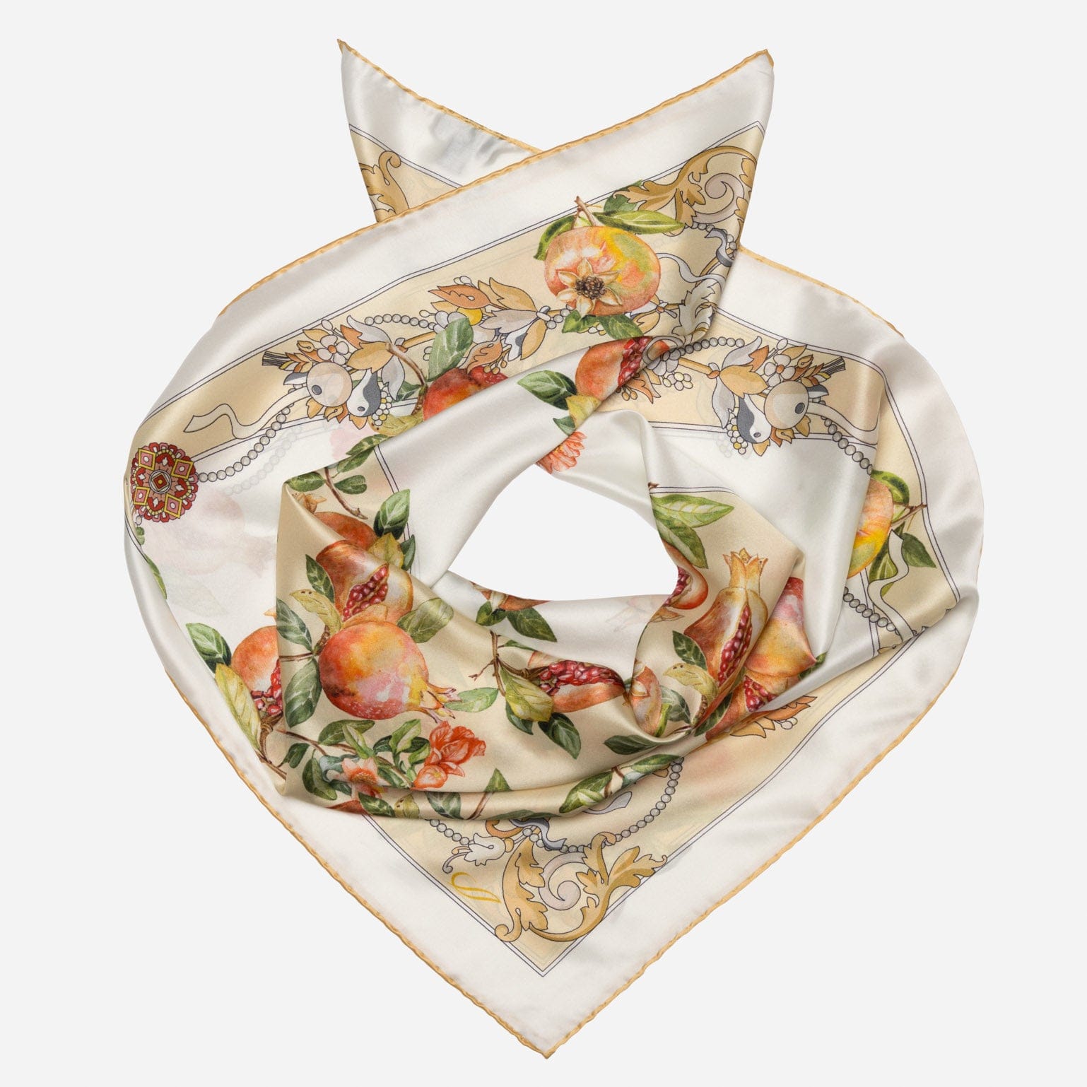 Melograno - Silk Foulard - White Gold