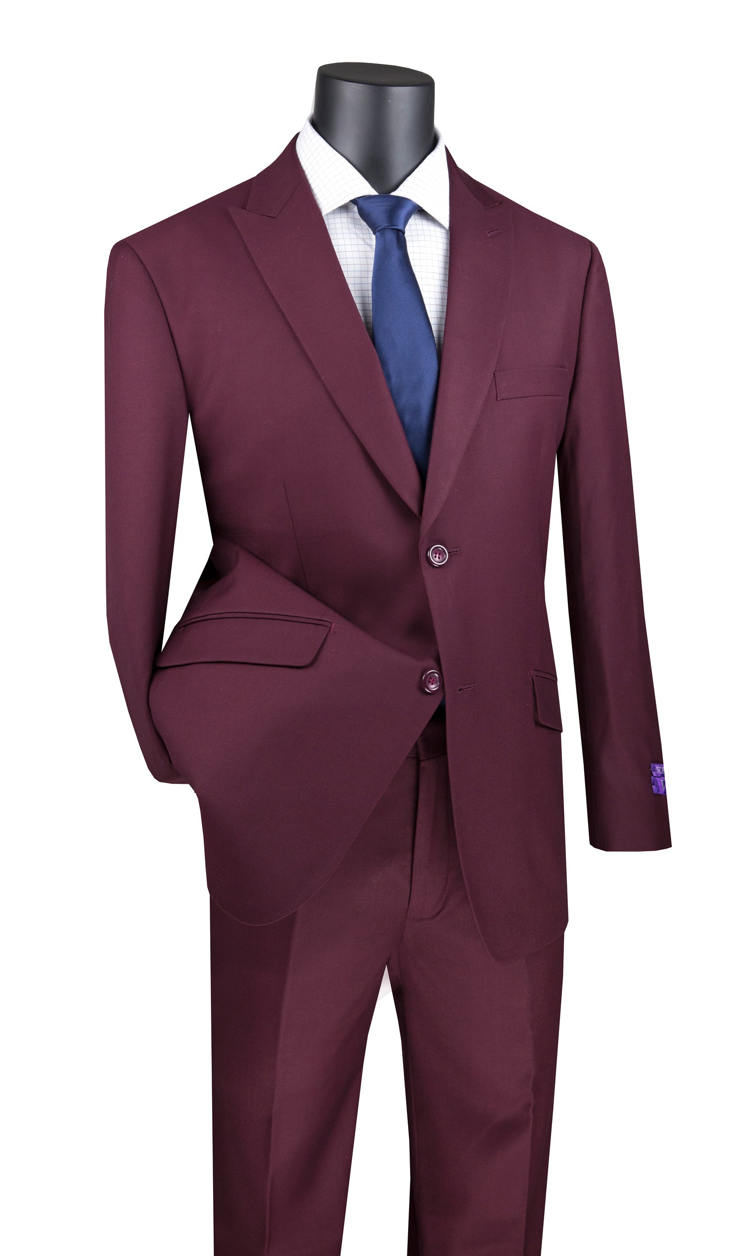 Men's Maroon Modern Fit Textured Solid Suit with Peak Lapel MT2R