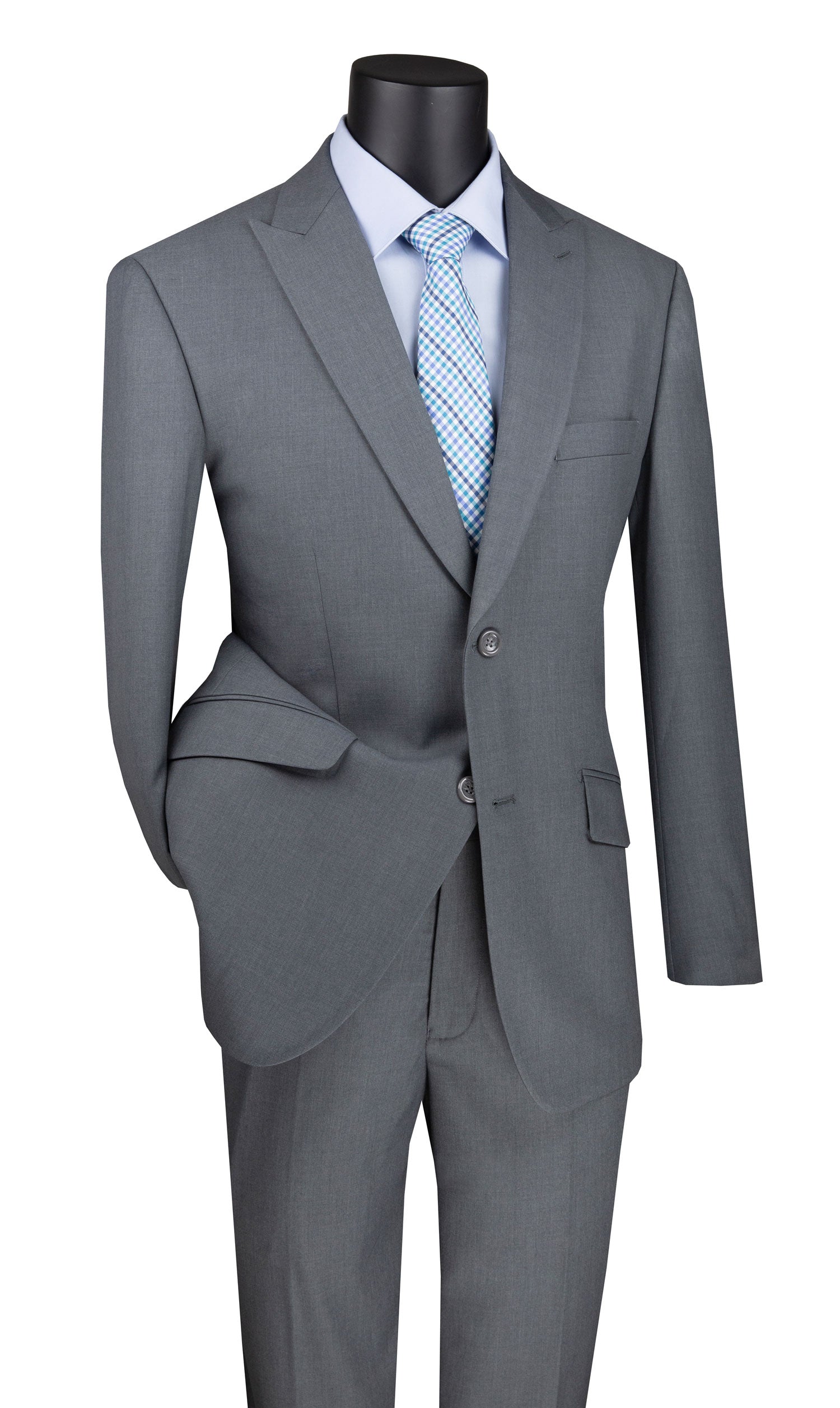 Men's Medium Gray Modern Fit Textured Solid Suit with Peak Lapel MT2R
