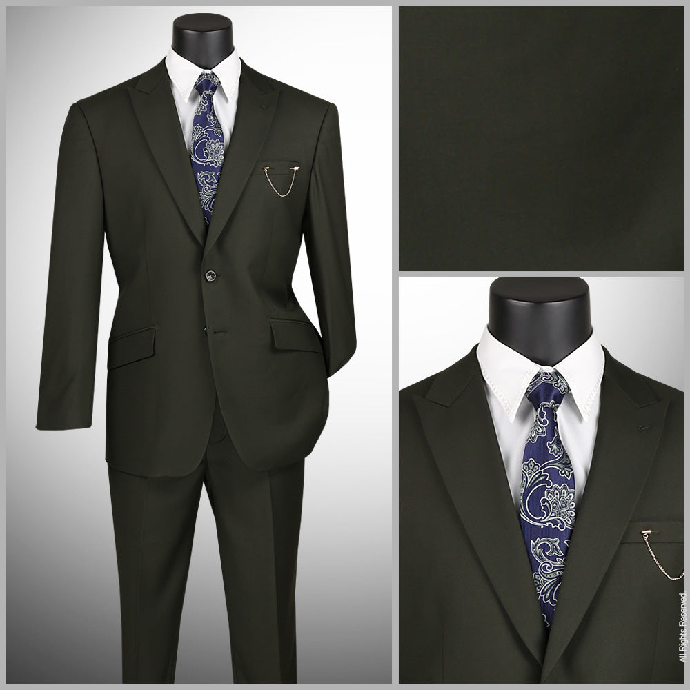 Men's Olive Modern Fit Textured Solid Suit with Peak Lapel MT2R