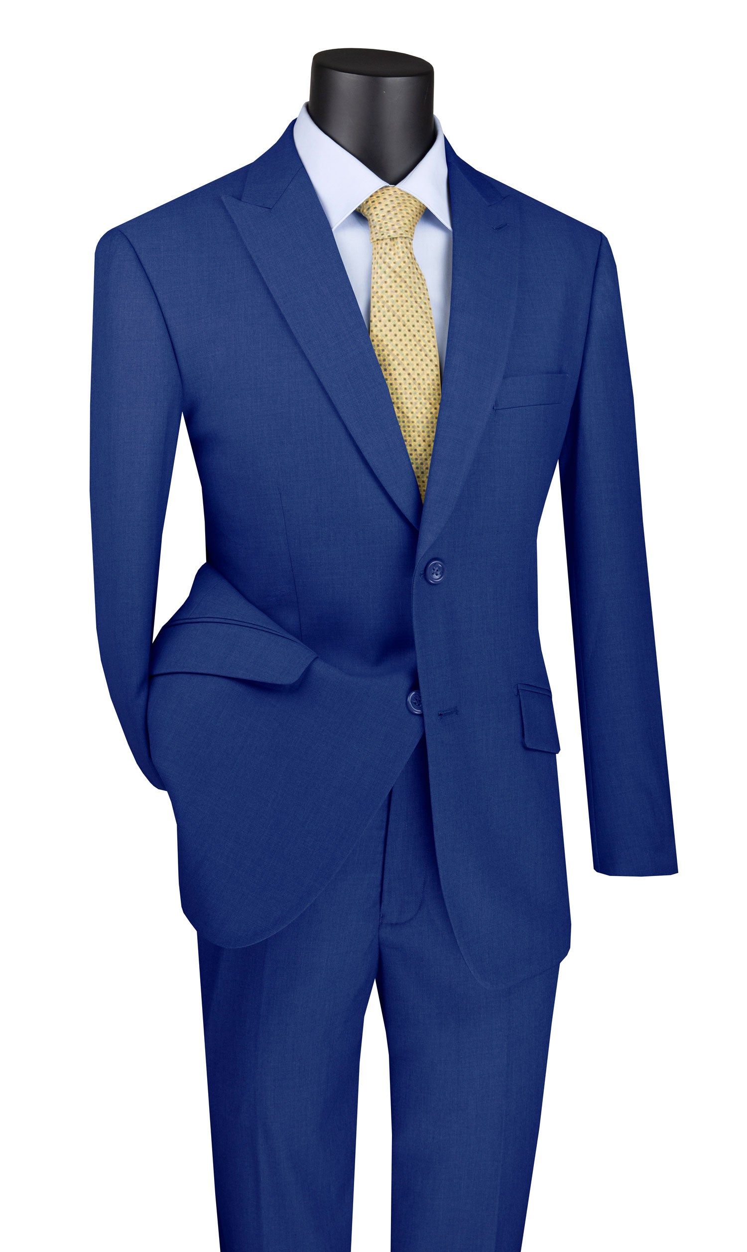 Men's Blue Modern Fit Textured Solid Suit with Peak Lapel MT2R
