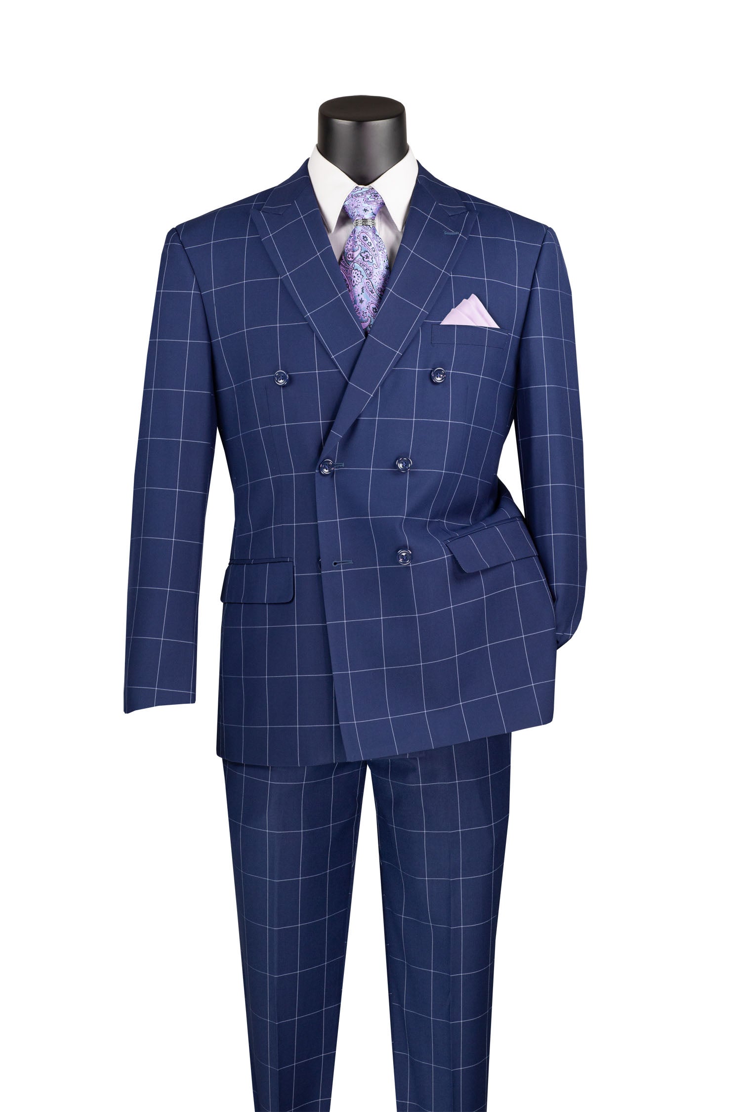 Mens Modern Fit Peak Lapel Double Breasted Suit – Blue MDW-1