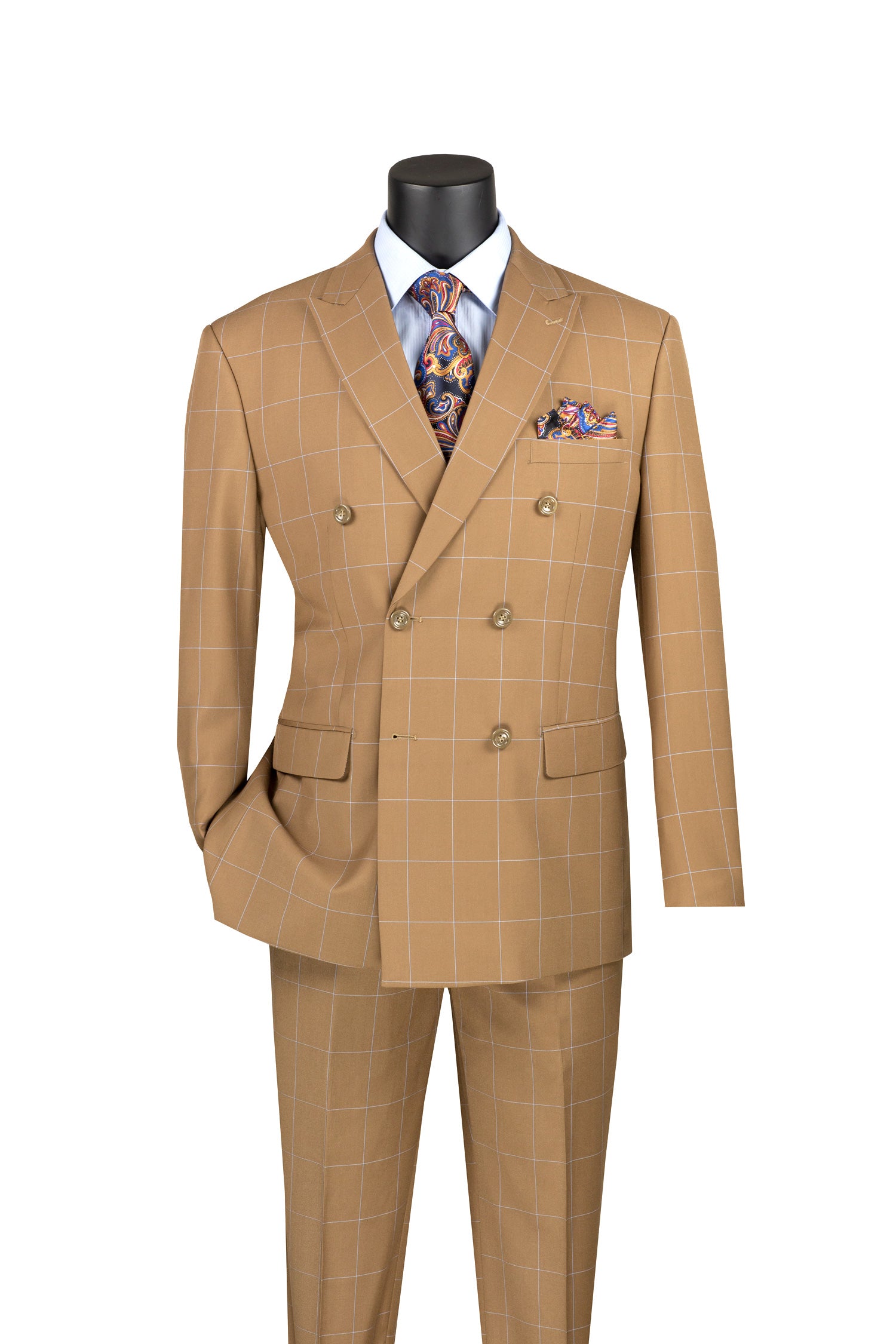 Mens Modern Fit Peak Lapel Double Breasted Suit – Camel MDW-1