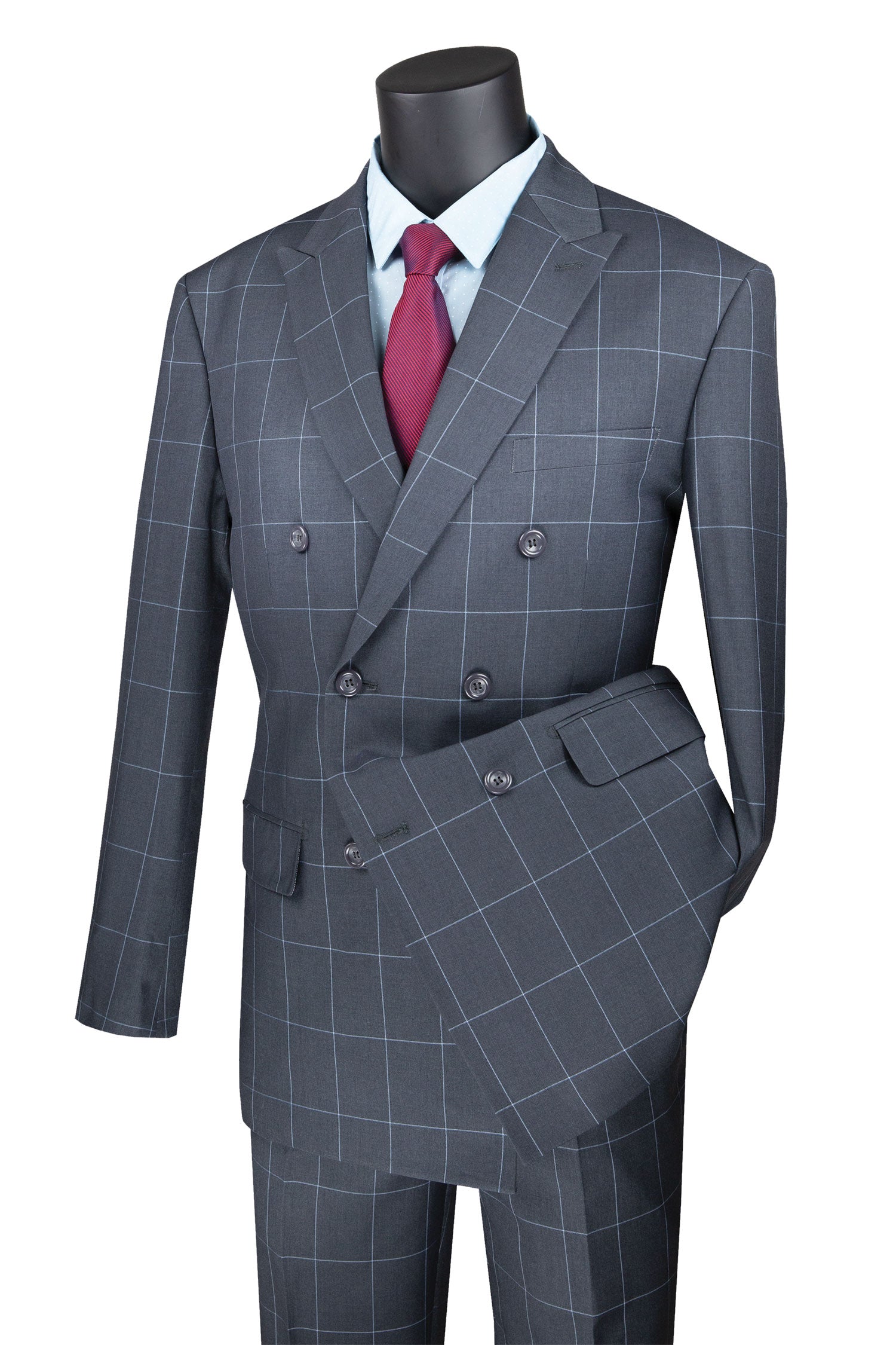 Mens Modern Fit Peak Lapel Double Breasted Suit – Gray MDW-1