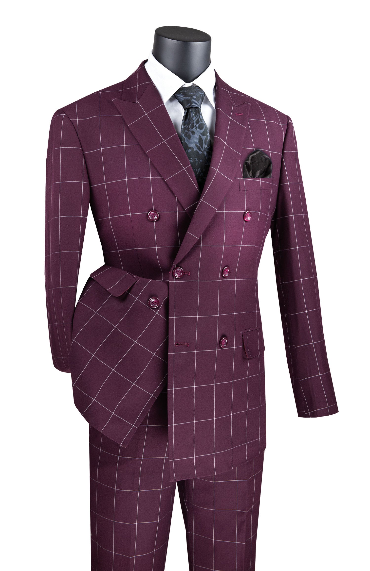 Mens Modern Fit Peak Lapel Double Breasted Suit – Wine MDW-1