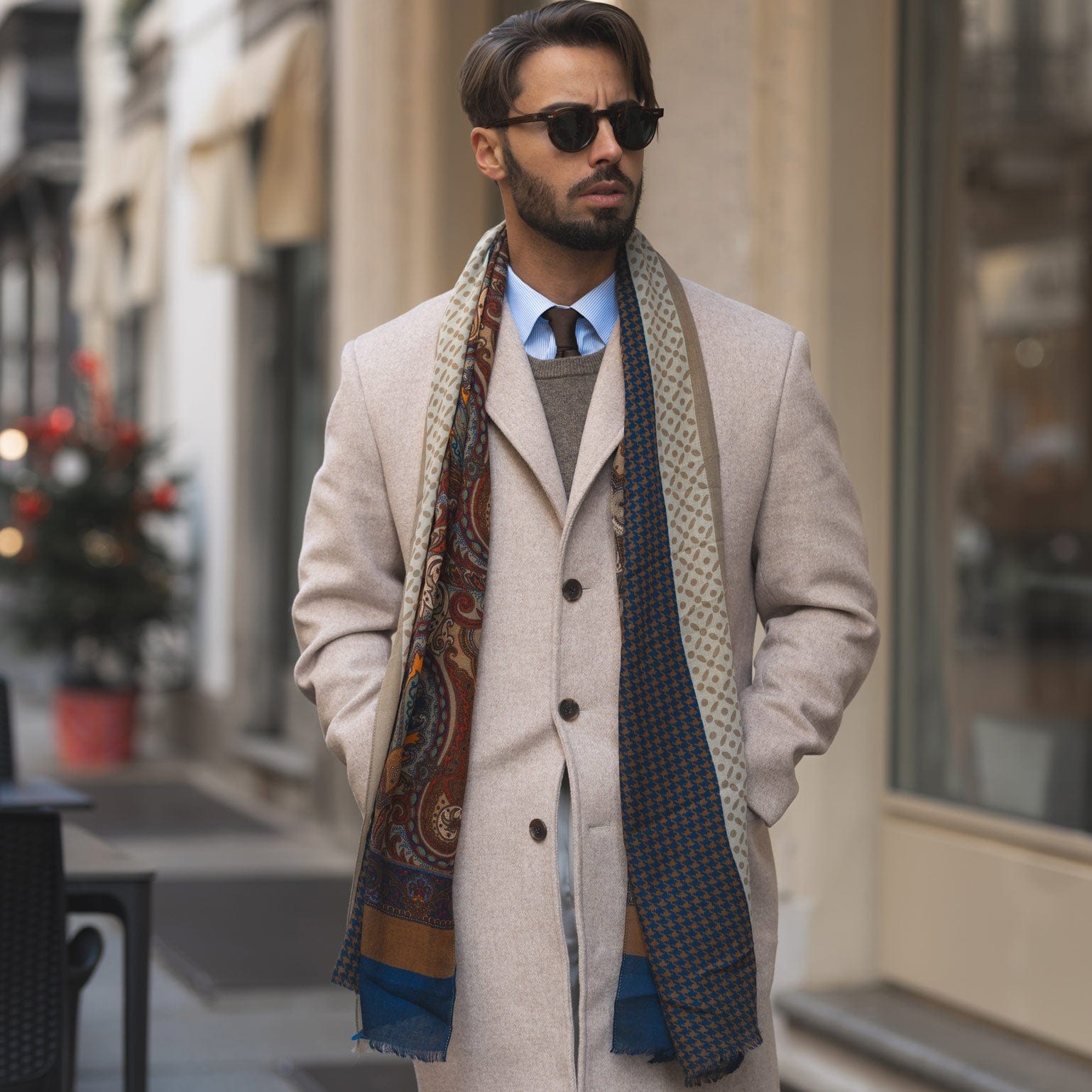 Aosta - Wool Scarf - Brown and Blue
