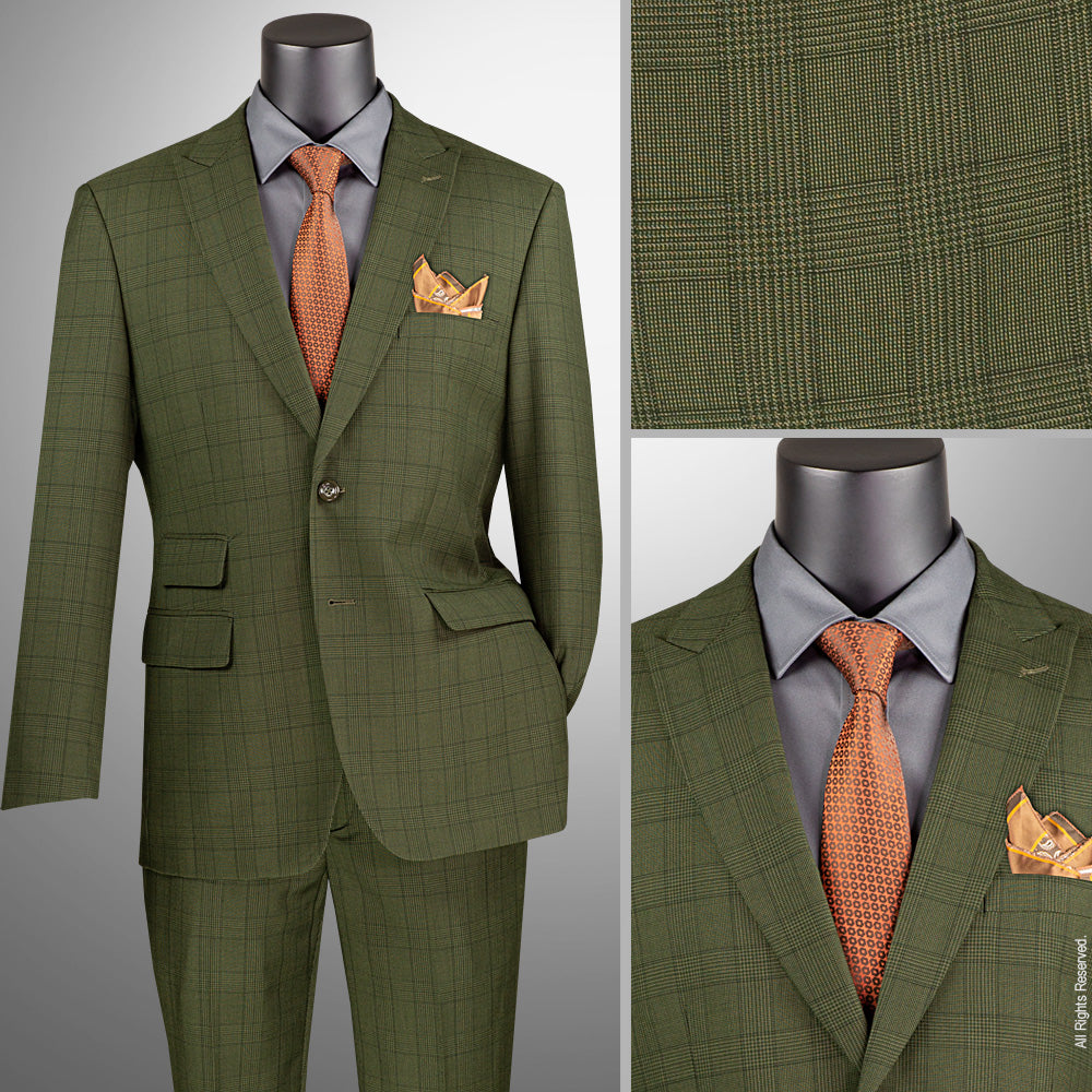 Men's Blue Modern Fit Windowpane Suit with Peak Lapel MRW-1