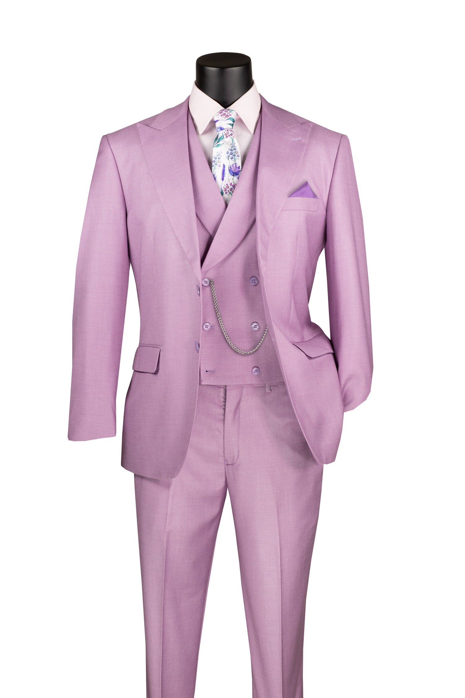 Men’s Modern Fit Summer 3-Piece Suit with Double-Breasted Vest – Lavender MV2K-2