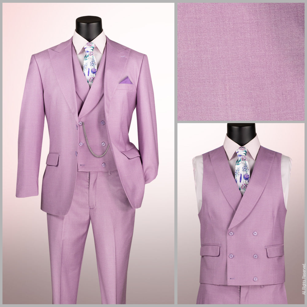 Men’s Modern Fit Summer 3-Piece Suit with Double-Breasted Vest – Lavender MV2K-2