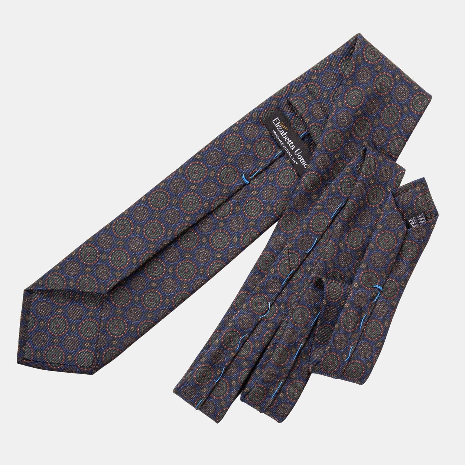 Moretti - Printed Madder Silk Tie - Navy & Green