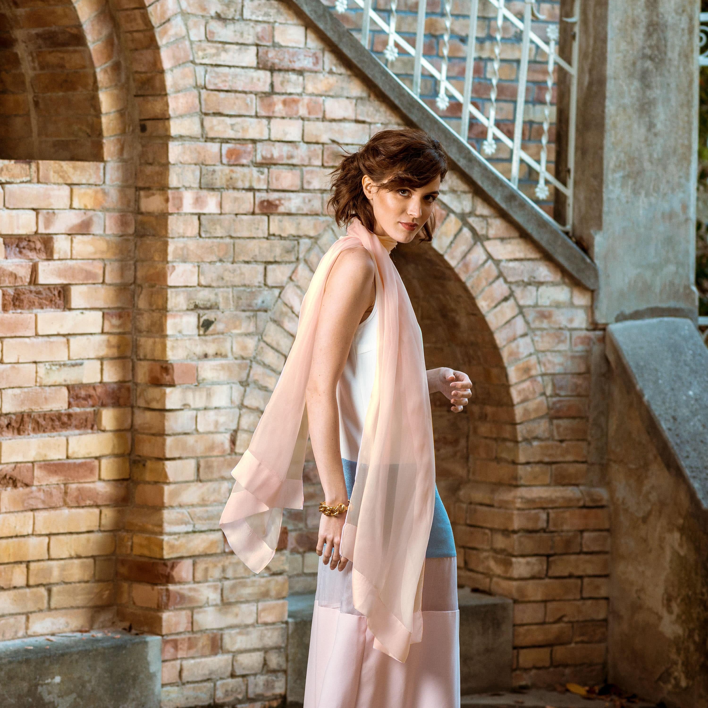Carmen - Silk Scarf Shawl - Blush Pink