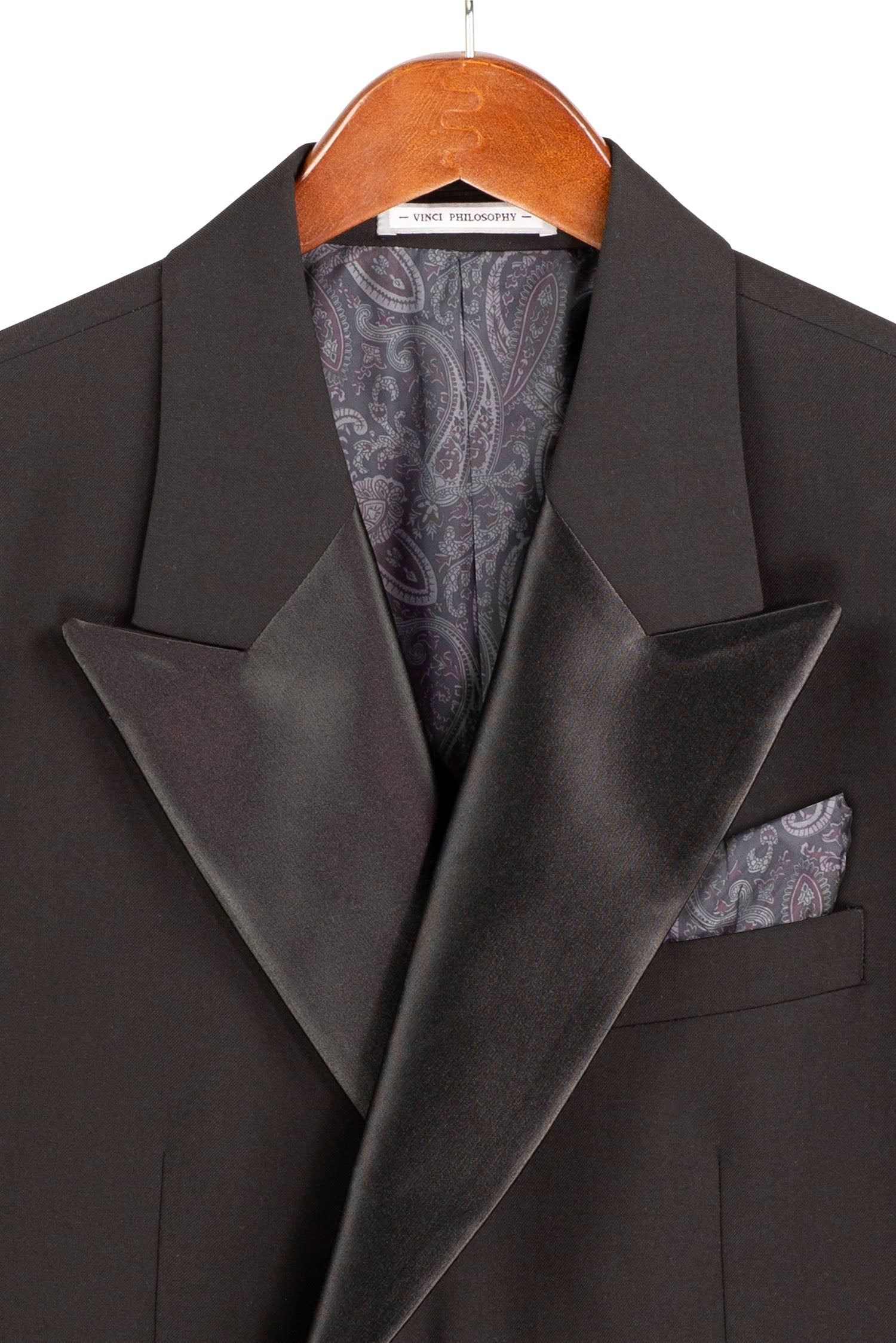 Men’s Regular Fit Double Breasted Tuxedo with Satin Lapel & Bow Tie - Black TDB900