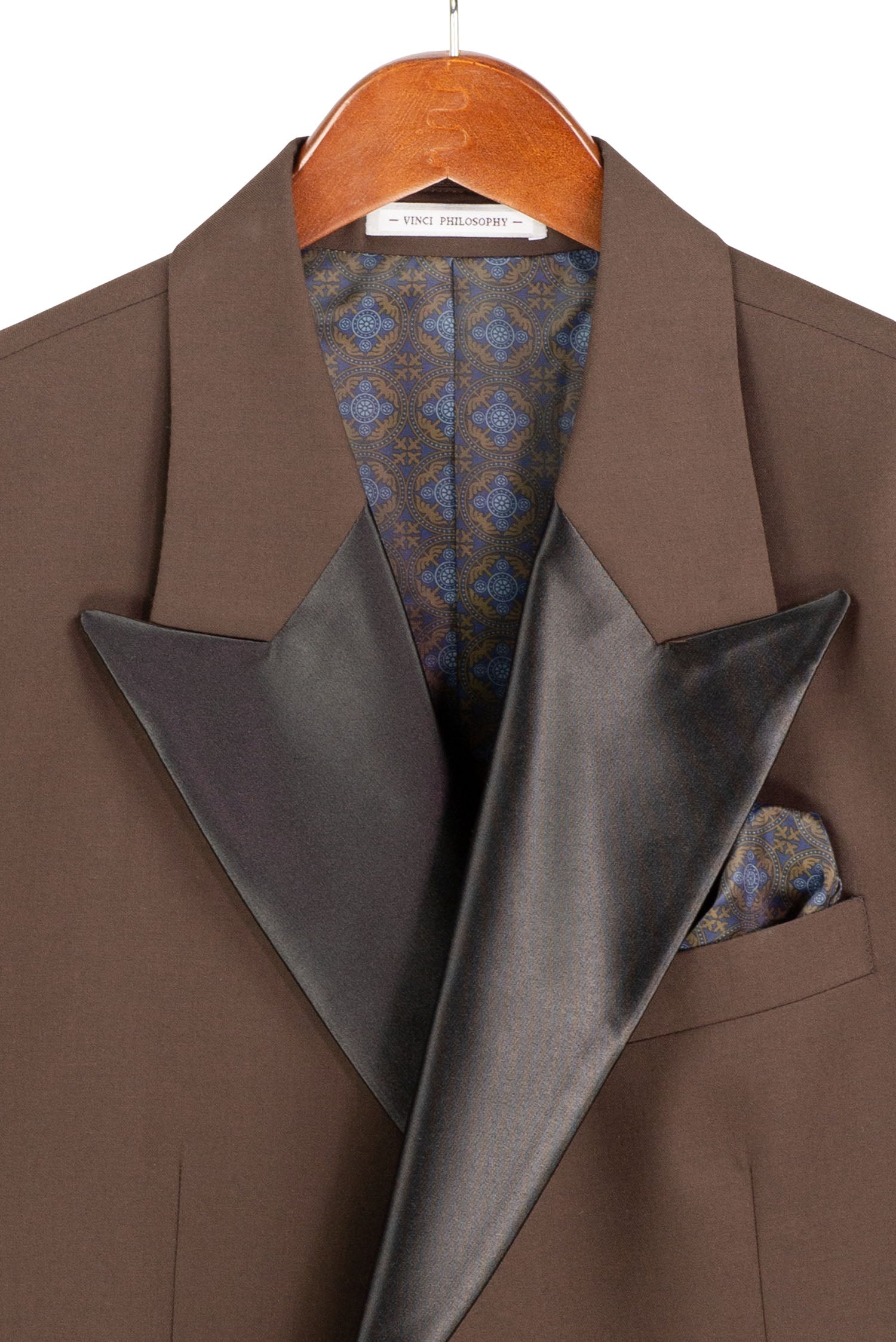 Men’s Regular Fit Double Breasted Tuxedo with Satin Lapel & Bow Tie - Brown TDB900