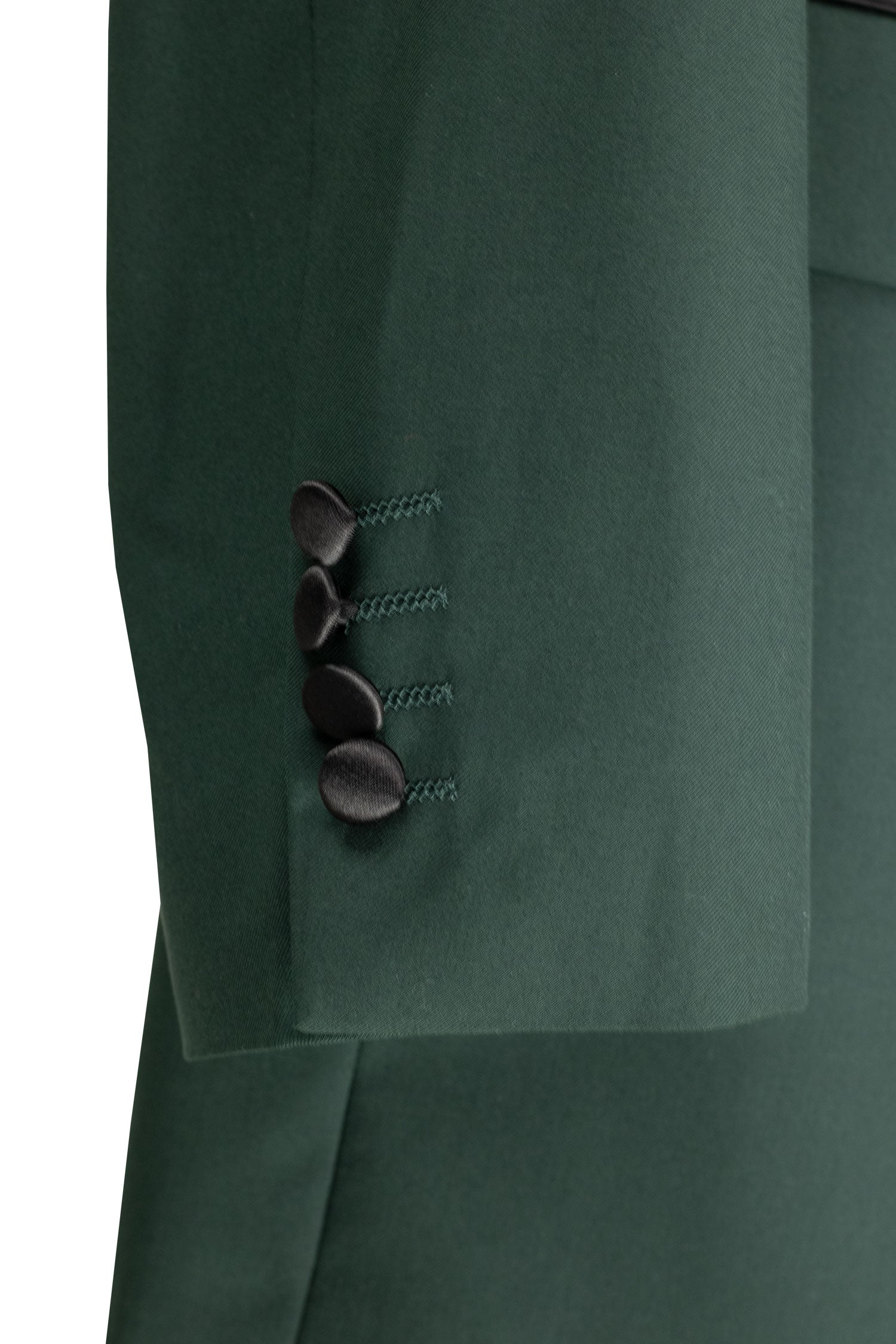 Men’s Regular Fit Double Breasted Tuxedo with Satin Lapel & Bow Tie - Hunter Green TDB900