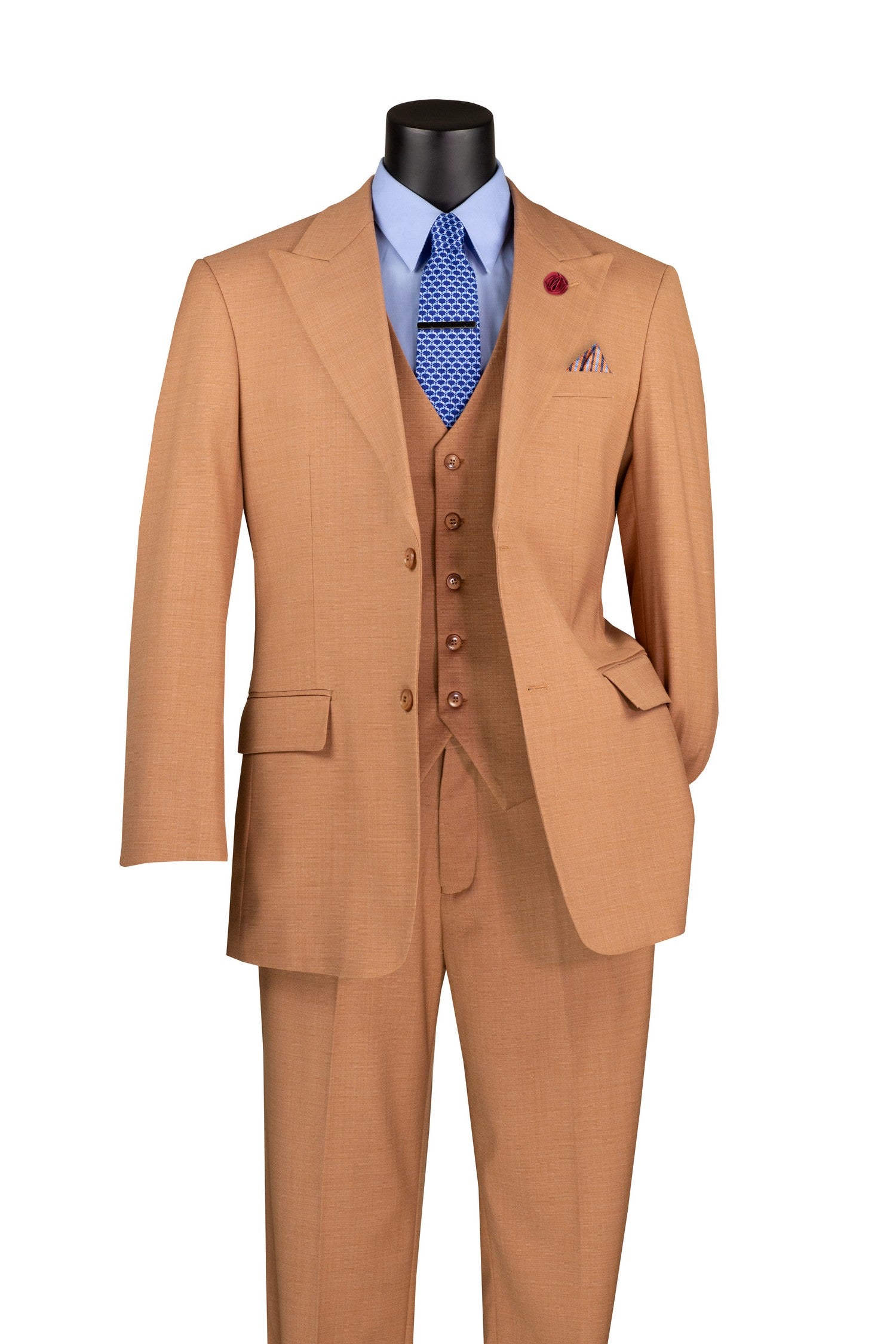 Men’s Solid 3 Piece Suit – Light Amber Regular Fit Vest V2RK-4