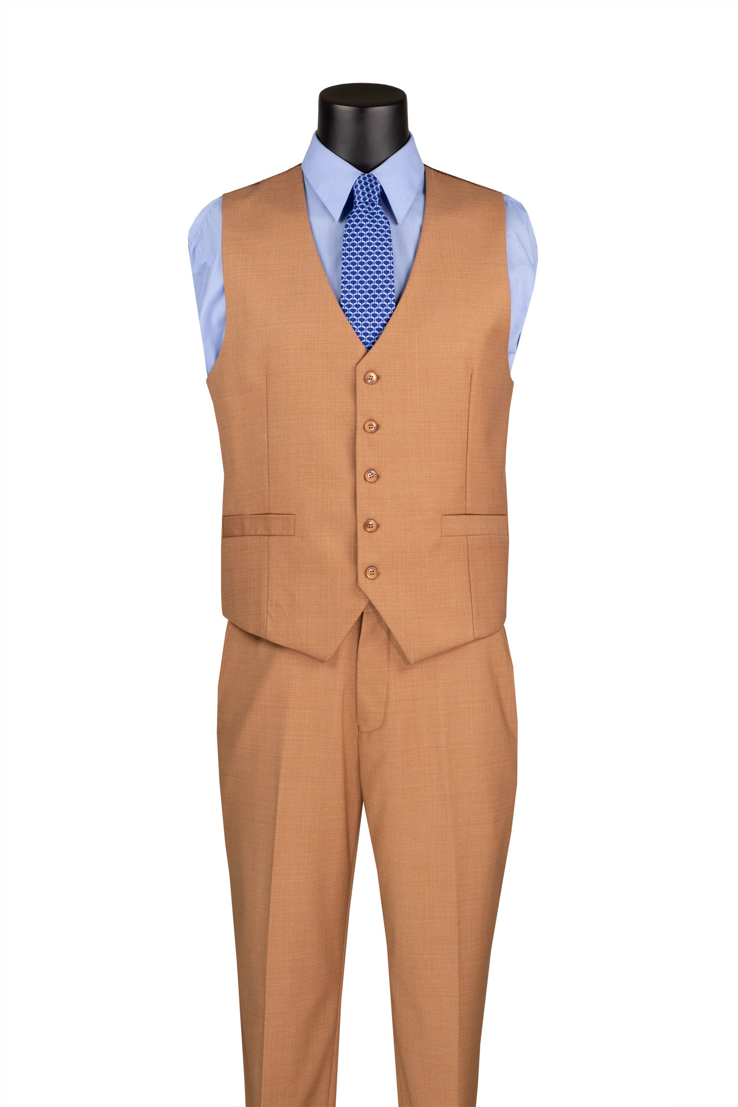 Men’s Solid 3 Piece Suit – Light Amber Regular Fit Vest V2RK-4
