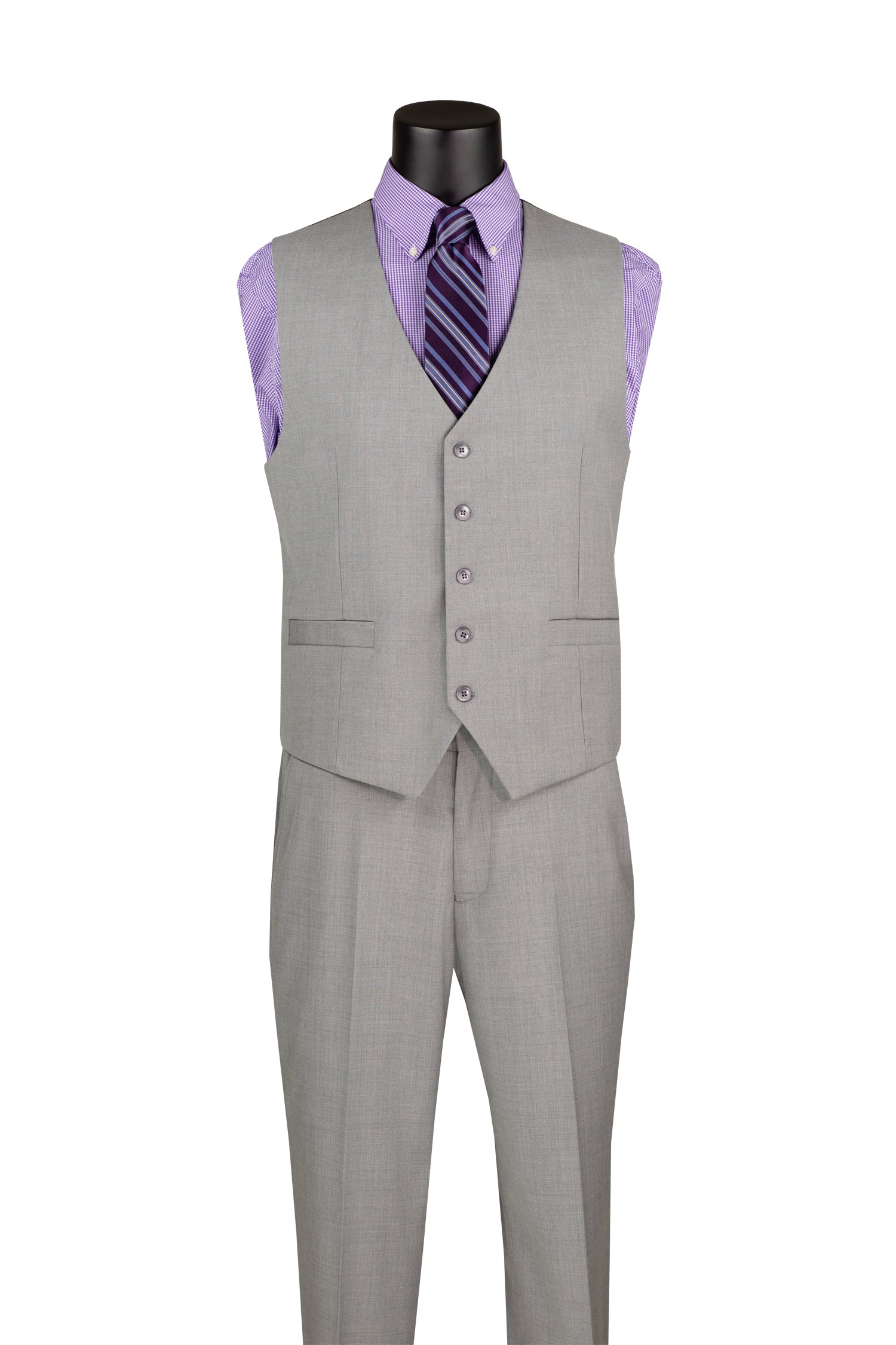 Men’s Solid 3 Piece Suit – Dusty Blue Regular Fit Vest V2RK-4