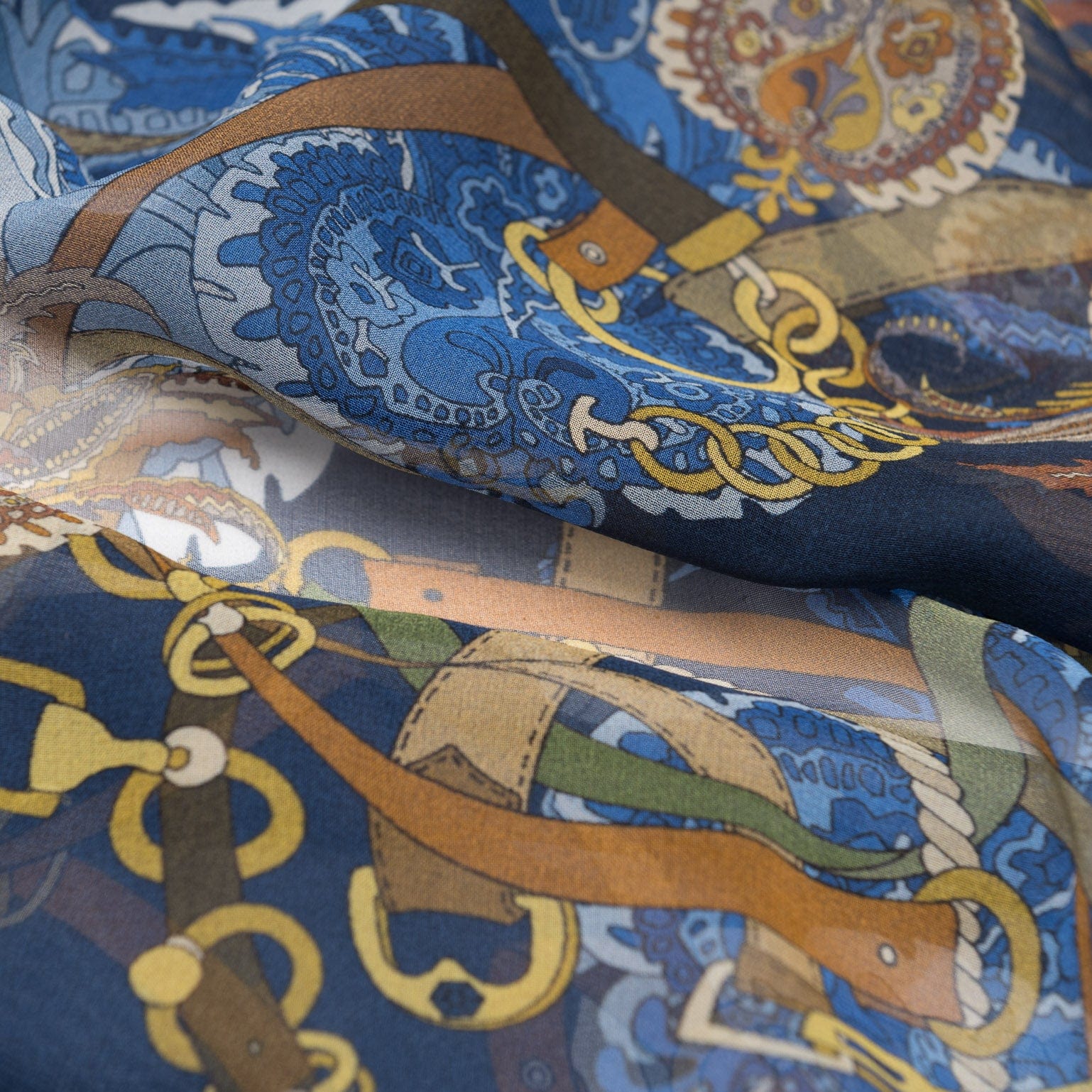 Alessandra - Long Silk Scarf - Navy