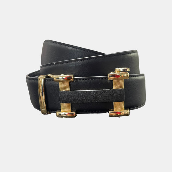 Designer fashion belt (Black/Gold) H-slide