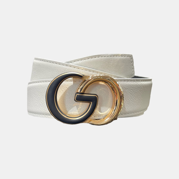 Designer fashion belt (White/Black/Gold) GG