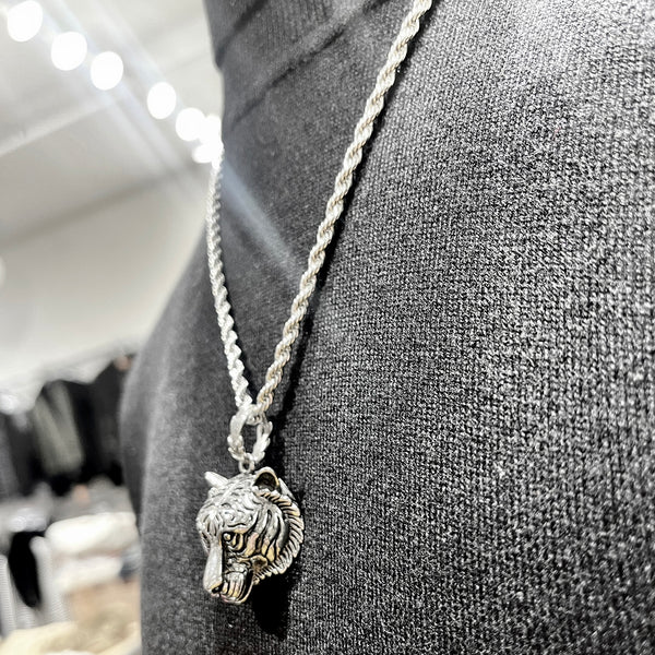 KALIKO "Tiger Head" Rope Chain + Pendant (Silver) 047