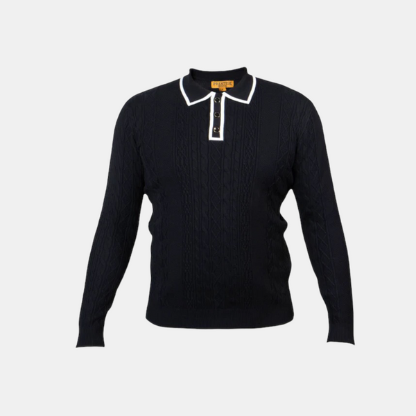 Prestige Cable Knit "Denzel" Sweater (Black/White) 389
