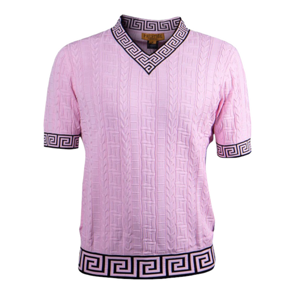 Prestige Luxury "Greek Key" V-Neck Knit (Pink)132