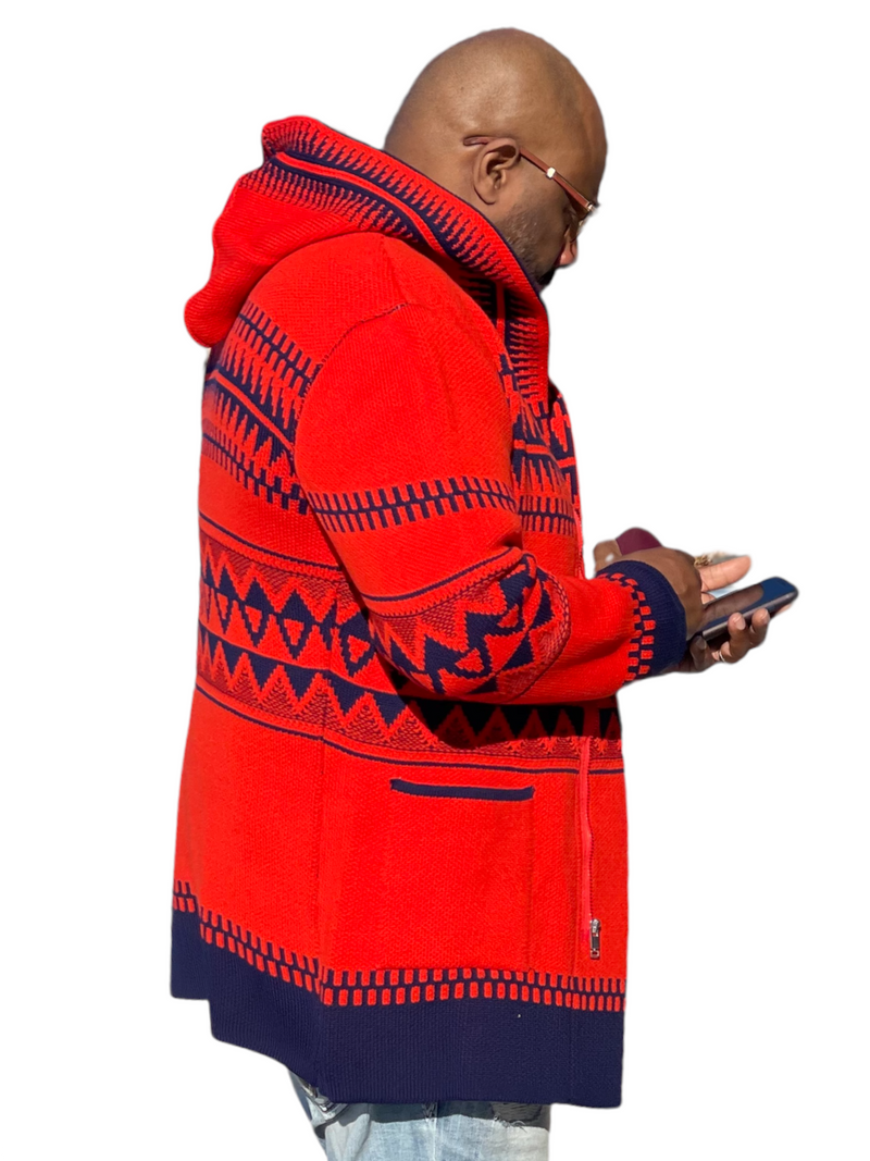Alpine Cardigan Sweater 3/4 Length (Tangerine/Navy) OIM