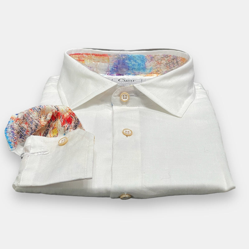 Cigar Couture "Diablo" long sleeve linen shirt (White)