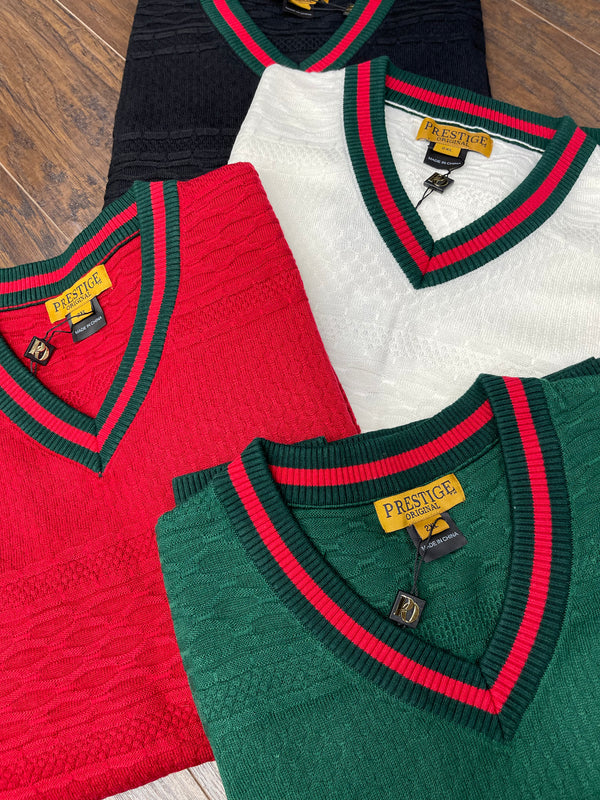 Prestige Vneck Sweater (White/Green/Red) 463