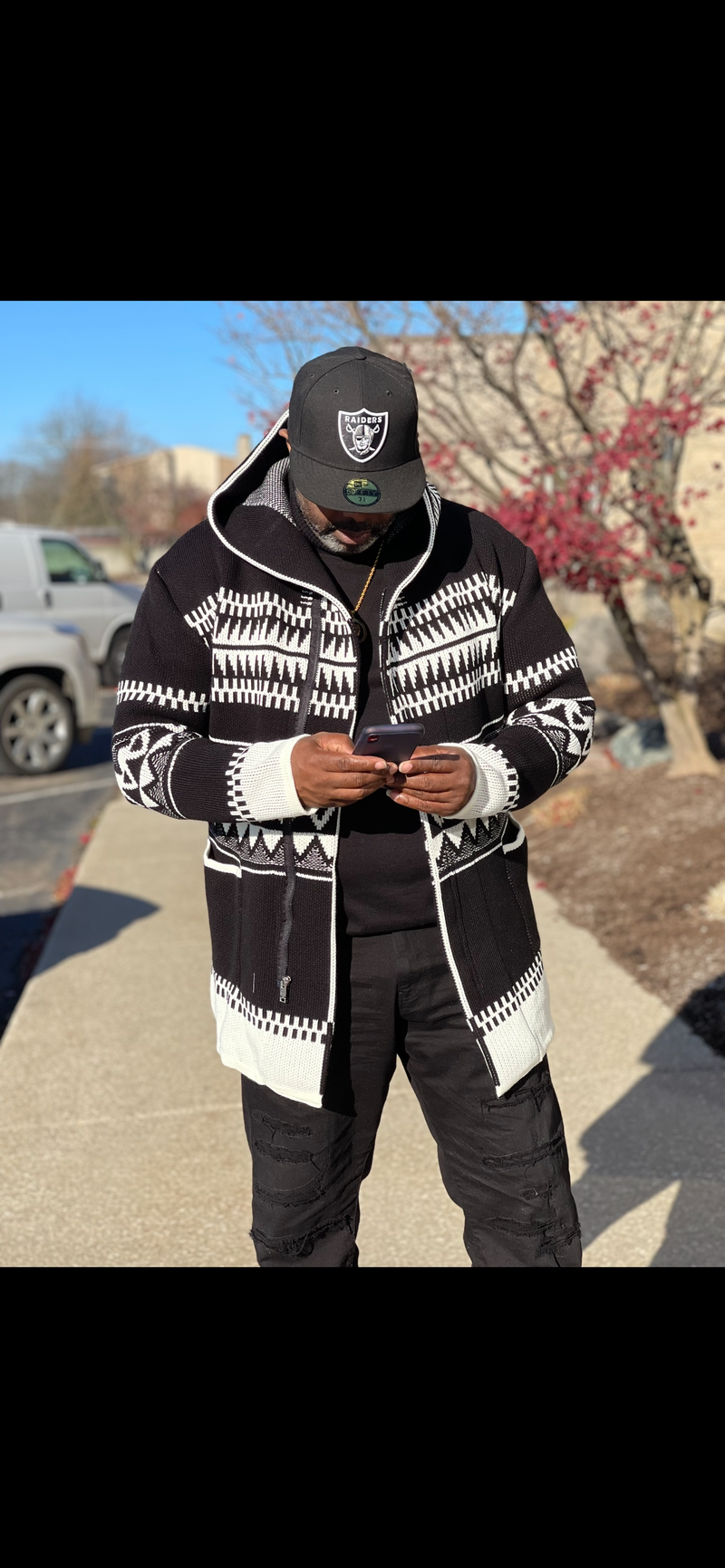 Alpine Cardigan Sweater 3/4 Length (Black/White) OIM