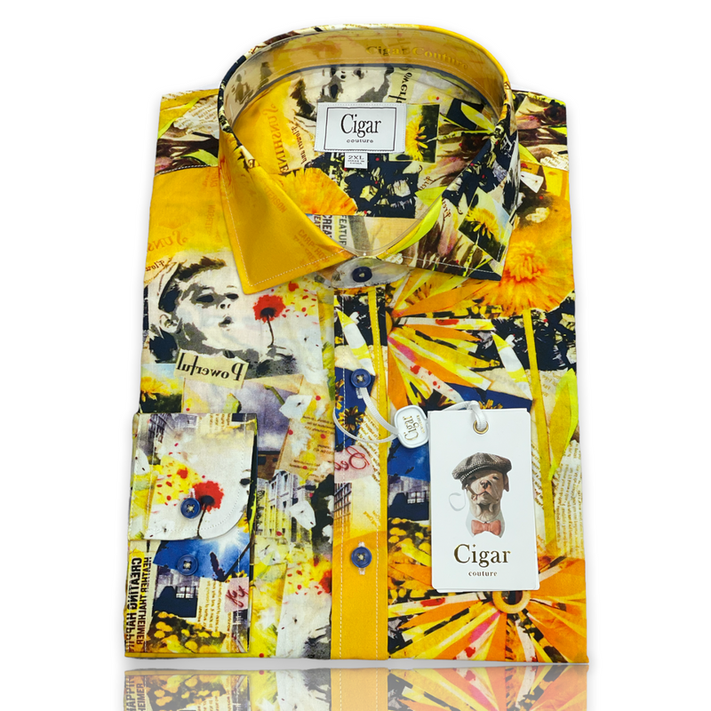 Cigar Couture "Sunset" Shirt (Gold/Navy) S4050