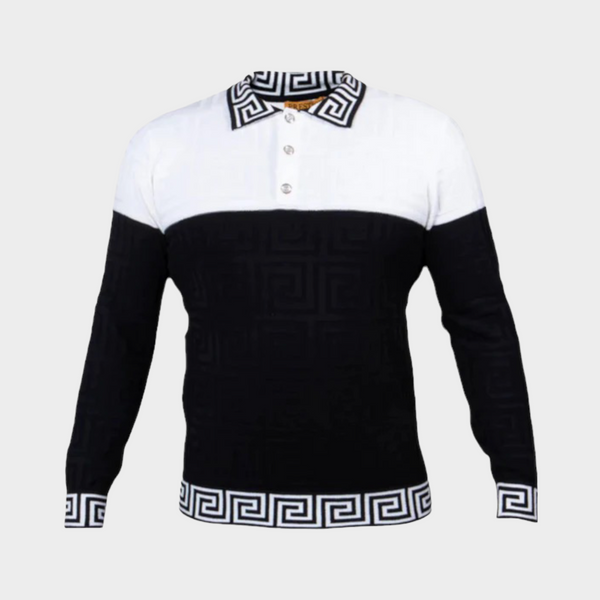 Prestige Greek "halfi" Polo Sweater (White/Black) 464