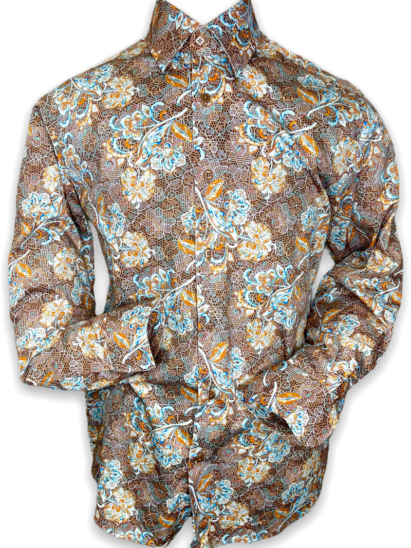 Robert lewis floral shirt (brown/cognac/teal)