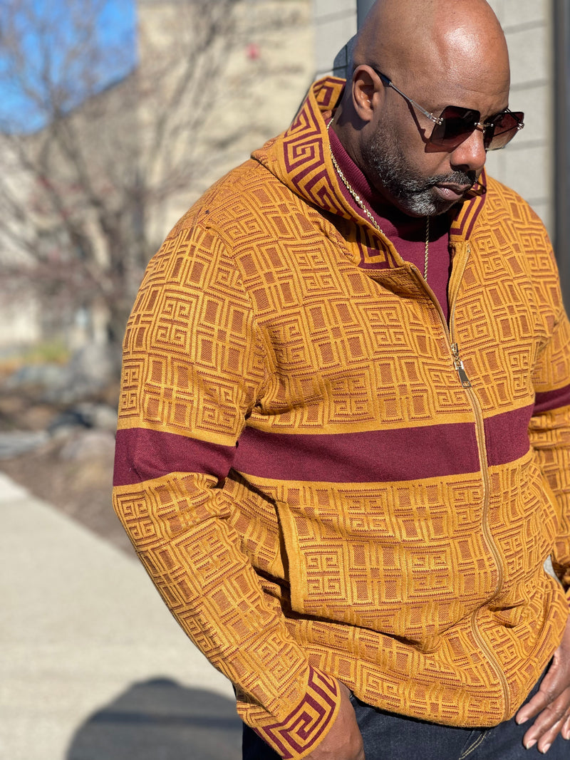 Prestige Full Zip "Downtown" Sweater (Gold/Burgundy) 482